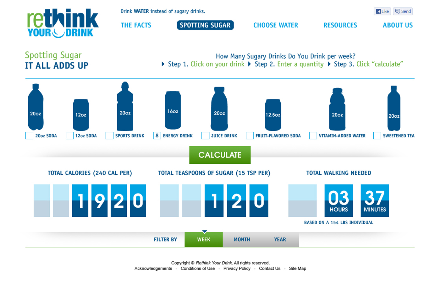 Rethink Your Drink Sugar Calculator (CDPH Project) site design