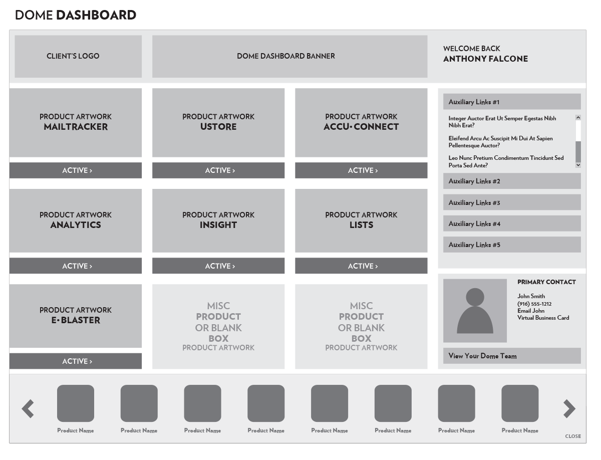 Dome Printing Customer Dashboard wireframe