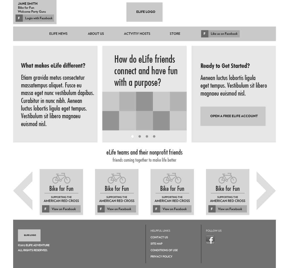 Elife Adventure wireframe