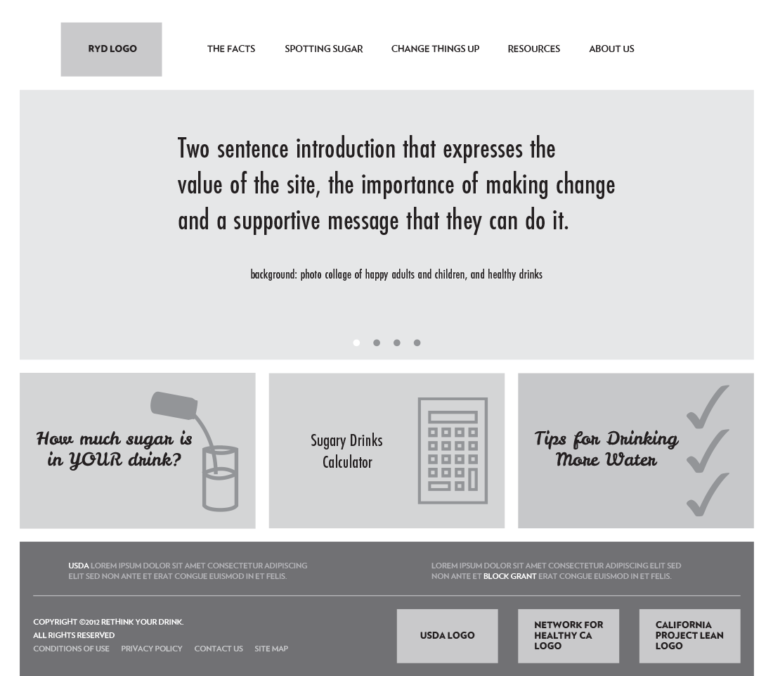 Rethink Your Drink (CDPH Project) wireframe